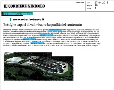 Il Corriere Vinicolo - Bottiglie capaci di valorizzare la qualità del contenuto